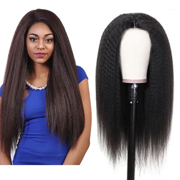 

transparent lace kinky straight wig yaki human hair maxine hd 13x1 front wigs1, Black;brown