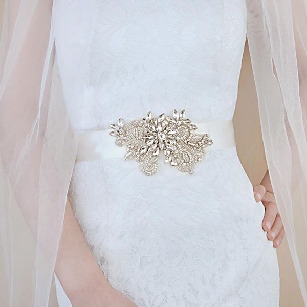 

wedding sashes trixy s405 luxury rhinestones belt silk bridal crystal sash royal medallion craft waist for dress, White