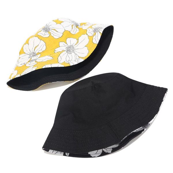 

cloches ldslyjr flower print double-sided wear bucket hat fisherman outdoor travel sun cap hats for men and women, Blue;gray