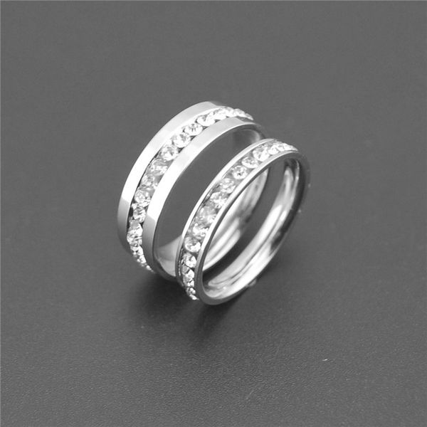 

design jewelry titanium steel classic single row crystal couple pair of japan south korea fashion men's and women's rings, student, Silver