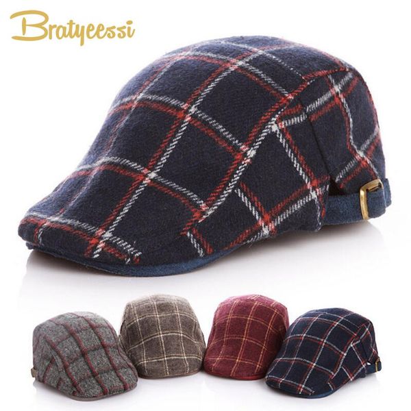 

caps & hats vintage wool kids for boys plaid winter baby boy hat autumn beret cap children infant accessories 1-10y, Yellow