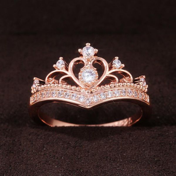 

wedding rings gorgeous classic queen crown ring shine white zircon stone micro paved noble for women fashion engagement jewelry, Slivery;golden