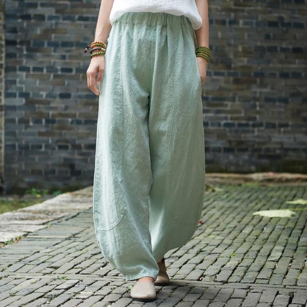 

women's pants & capris spring loose style cotton and linen female trousers casual vintage summer women big, Black;white
