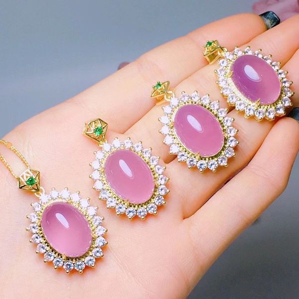 

bridal dress jewelry necklace ring set pink chalcedony inlaid with rhinestones magical change color valentine's day gift suitable for p, White
