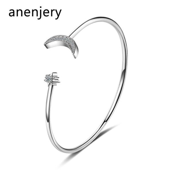 

link, chain anenjery simple 925 sterling silver mosaic zircon moon bracelets bangles for women girl jewelry gift pulseira feminina s-b35, Black