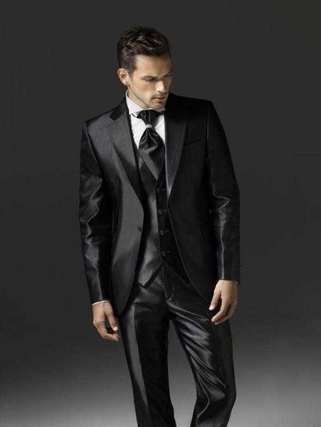 Últimas moda estilo um botão preto noivo doivo groomeds groomsmen promotor do casamento cam conha noivo (jaqueta + calça + colete + gravata) x0909