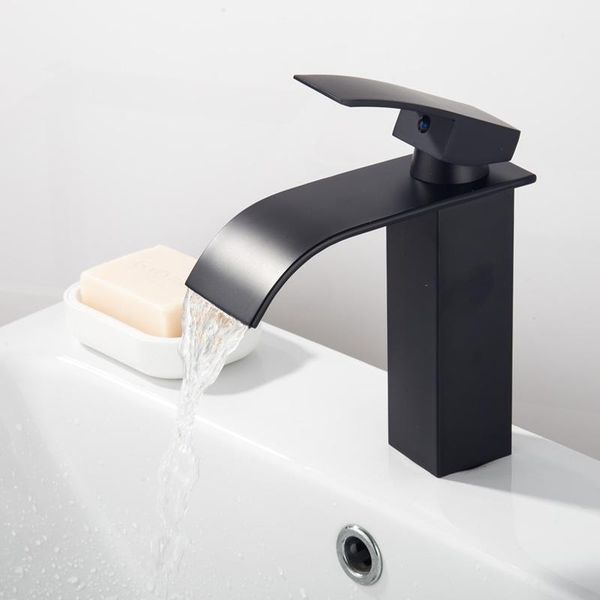

waterfall tall basin faucet bathroom sink taps mixer black spray square mono stainless steel body zinc alloy handle faucets