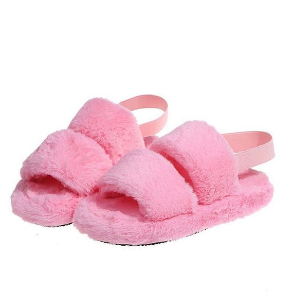 

women house slippers comfy fluffy fur slides outdoor back elastic, Black