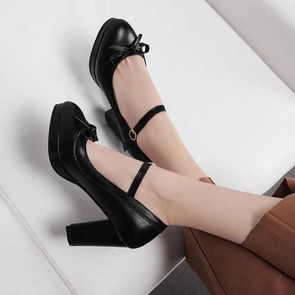 

dress shoes big size ladies high heels women woman pumps sweet bow-tied with thick, Black