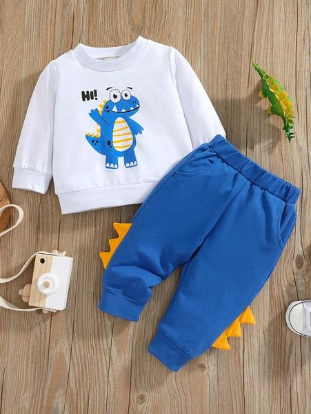 

baby cartoon & letter graphic pullover & 3d patched sweatpants she, White