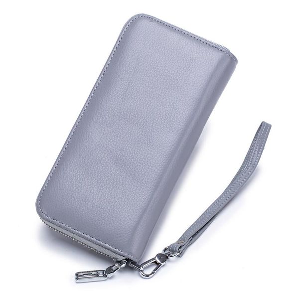 

men's wallet casual leather rfid clutch pouch soft cowhide zipper wallets with wrist strap large capacity card holder purse long, Red;black