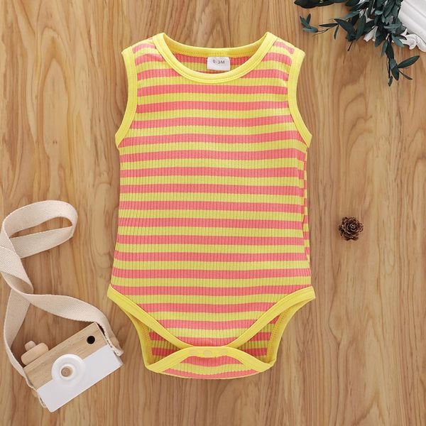 

rompers 2021 summer sleeveless born baby girls boys clothes striped print ribbed knitted romper jumpsuit soft outfits one-piece, Blue