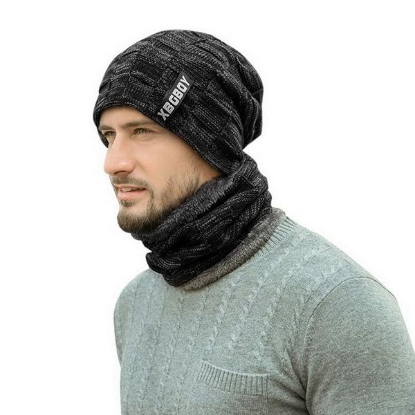

beanies 2021 winter hat for men solid men's knitted warm outdoor cold-proof accessories thick fleece inside cap