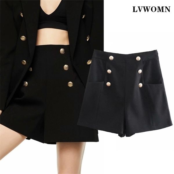 

lvwomn za shorts fashion woman high waist women black casual a-line short chic office clothing 210621, White;black