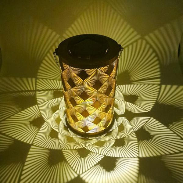 

lawn lamps led solar retro wrought iron hollow lantern projection lights art optically controlled induction outdoor project