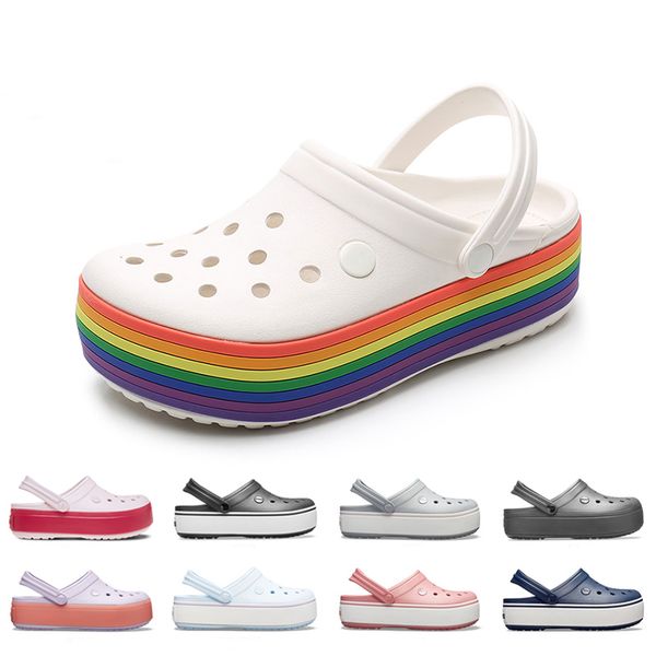 

summer shoes women hole slip on platform clogs rainbow sandals pool beach outdoor garden lady casual water, Black