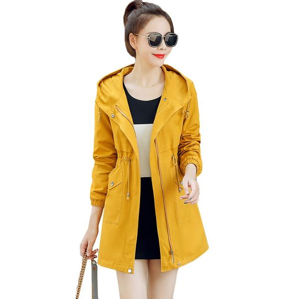 

women's trench coats tide spring autumn women outerwear long sleeve hooded windbreaker slim big size casual female basic coat j402, Tan;black