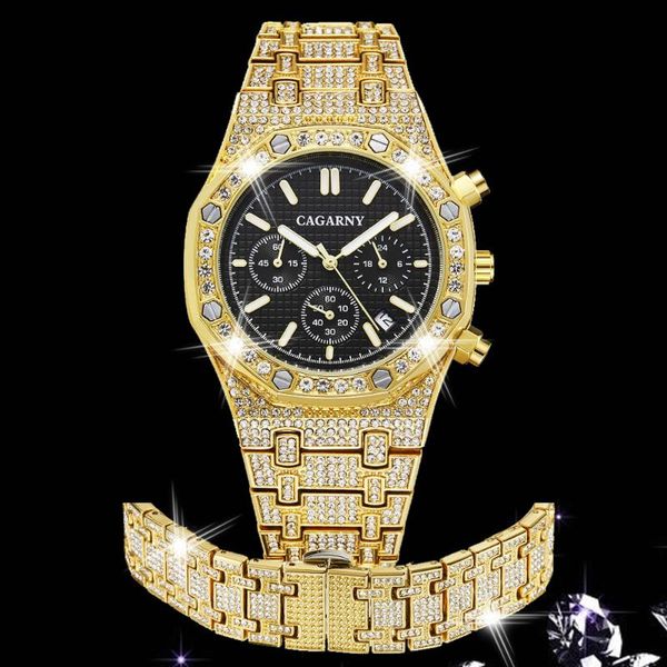 

wristwatches bling iced out watch men full diamond mens watches hip hop quartz waterproof chronograph relojes hombre, Slivery;brown