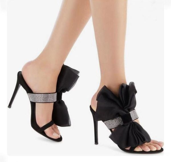 

sandals 2021 style bow-knot crystal pumps heel stilettos high heels pointed toes womens party shoes nightclub pump1, Black