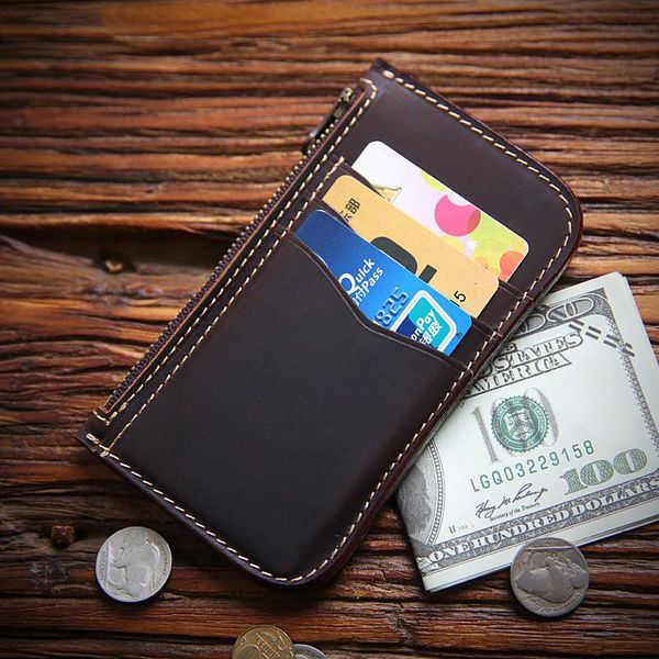

genuine leather wallet for men male vintage crazy horse short slim wallets purse with card holder zipper coin pocket bag, Red;black