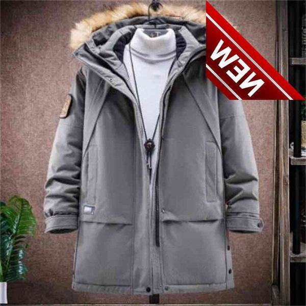 

mid-length big fur collar down jacket for men winter clothing couple hooded tooling coat women's plus size warm, Black