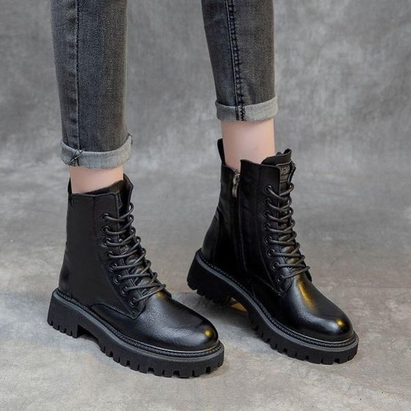 

sandals thick soled boots women's british short korean version thickened versatile knight ins, Black