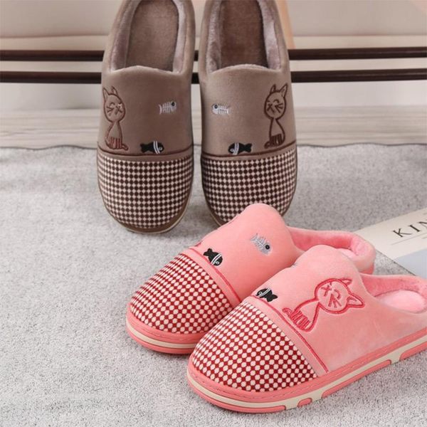 

slippers women winter ladies warm gingham cartoon house slipper female concise home cotton shoes indoor flats women's footwear, Black