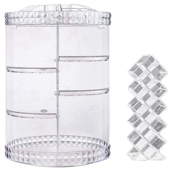 

degree adjustable carousel storage for cosmetics,perfumes display stand box, (gift:16 lipstick racks spaces) boxes & bins
