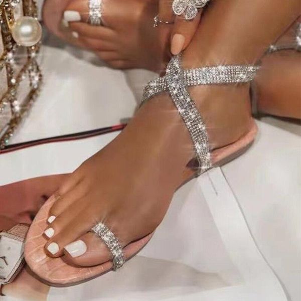 

sandals women bling crystal thong ladies beach shoes summer female leopard casual flat women's slip on footwear plus size, Black