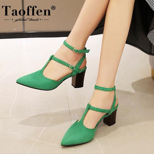 

women sandals pointed toe ankle strap buckle solid color square heel casual party club dance mujer zapatos size 34-43, Black