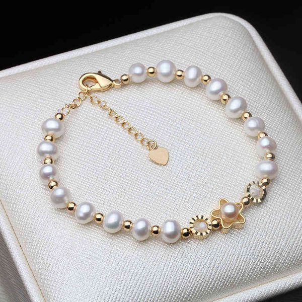 

wedding fine charm pearl jewelry natural white freshwater bracelet for women anniversary gift, Golden;silver