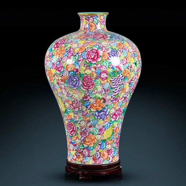 

vases jingdezhen ceramics antique qianlong hand-painted flower pattern plum home famille rose vase living room decor porcelain