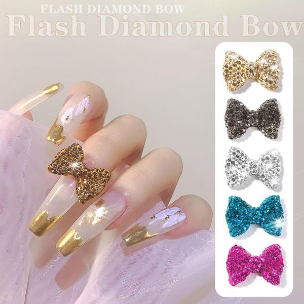 

nail art decorations beginning-beauty1pcs rhinestone bow stickers for manicure design fashion 3d nails accessories diy decoration, Silver;gold