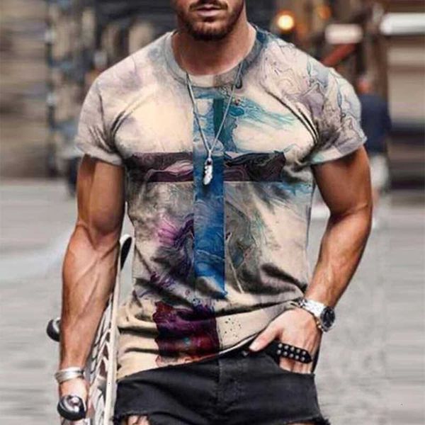 

men's t-shirts mens casual o neck cross printed t shirts summer short sleeve slim pullover streetwear plus size 5xl tee shirt for male, White;black