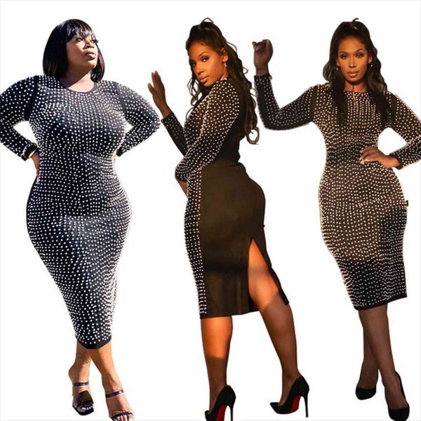 

formal party night club women dress with pearls bodycon stretchy plus size wholesale dropshipping, Black;gray