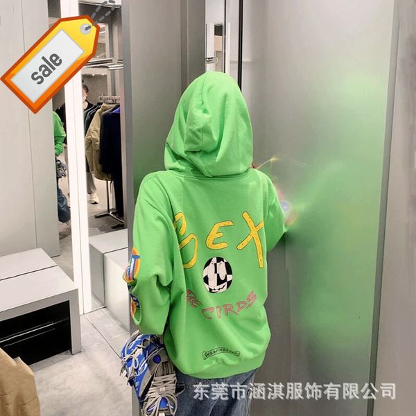 

exclusive chaopai winter ch autumn fluorescent green graffiti print hooded couple's sweater men's and women's top, Black
