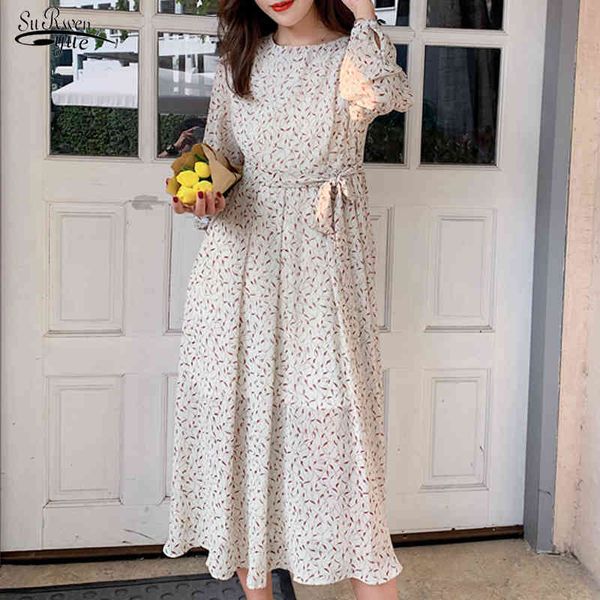 

vintage party midi dress vestidos elegant print long sleeve spring women es summer casual o-neck chiffon a line 13200 210521, Black;gray