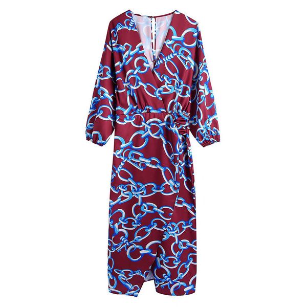 

casual dresses evfer streetwear fashions of blue women chain impression high waist long dress casual woman vneck back sleeve zipper red 5bfo, Black;gray