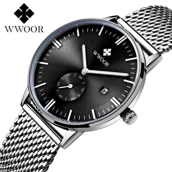 

wristwatches 2021 fashion minimalism mens watches ultra thin steel mesh belt quartz sport waterproof watch men relogio masculin, Slivery;brown