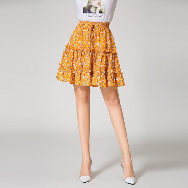 

skirts spring and summer bohemian fashion print mini skirt pleated, Black