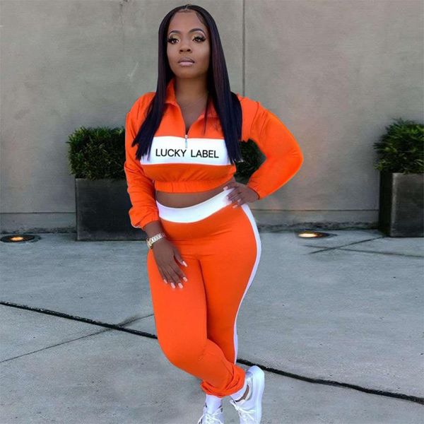 

women's two piece pants color blocking letter print sport suit women zipper front long sleeve hoodie and jogger sweatpant casual co ord, White