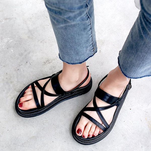 

summer block heels 2021 roman sandals women flat shoes beach lightweight retro black school ymb142