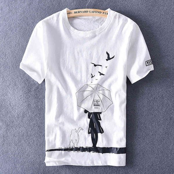 

men's t-shirts spring and summer short-sleeved linen t-shirt fashion printed stretch cotton brand t shirt men round neck tshirt male vb, White;black