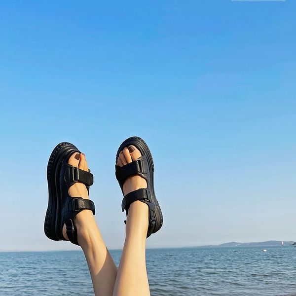 

fashion sandals women 2021 summer simple thick-soled beach shoes dress, Black