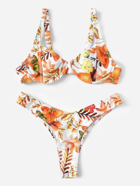 

ladys thong bikini set 2021 micro swimwear new print bikini fashion underwire bikini womens split swimsuit bathing suitb