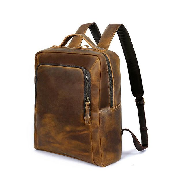

backpack portable crazy horse leather men vintage fashion cowhide backpacks large briefcase lapbag male business casual