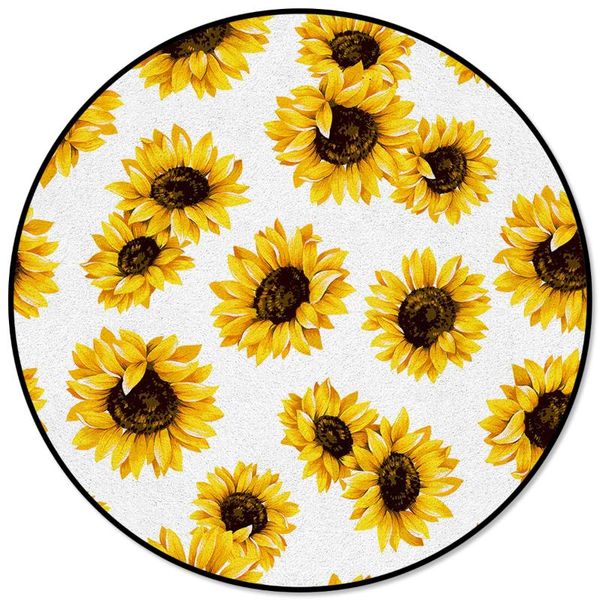 

carpets plant sunflower flower white round anti-slip carpet children bedroom rug living room mat computer chair pad