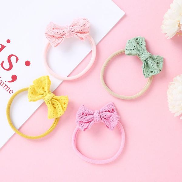 

1pcs candy color bow headbands for baby girls handmade soft band elastic nylon headwrap beautiful gift kid hair accessories, Slivery;white
