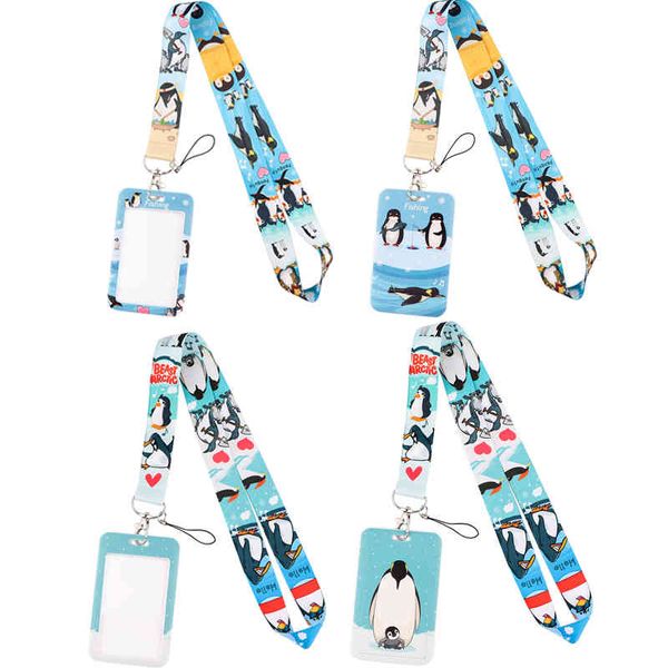 

20pcs/lot j2806 cartoon penguin lanyard card id badge keychain holder key rings accessories gift, Silver