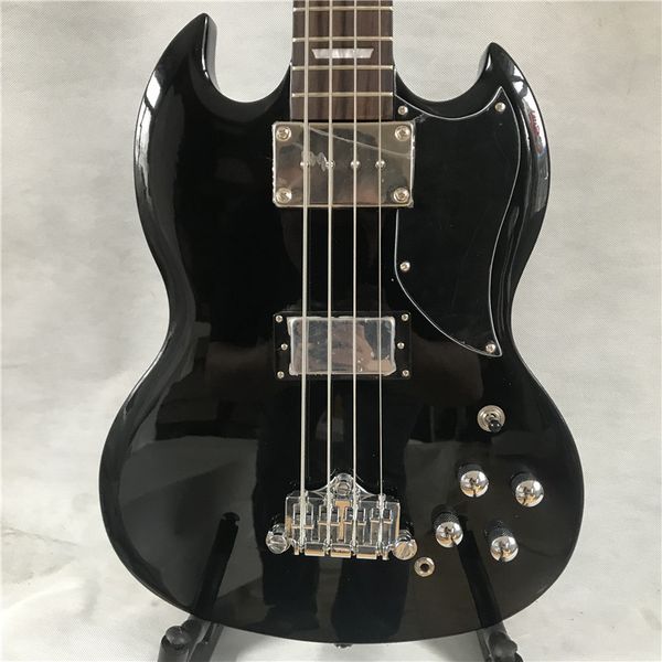 

custom shop double cutaway 4 strings black electric bass guitar rosewood fingerboard & trapeziod inlay, chrome hardware